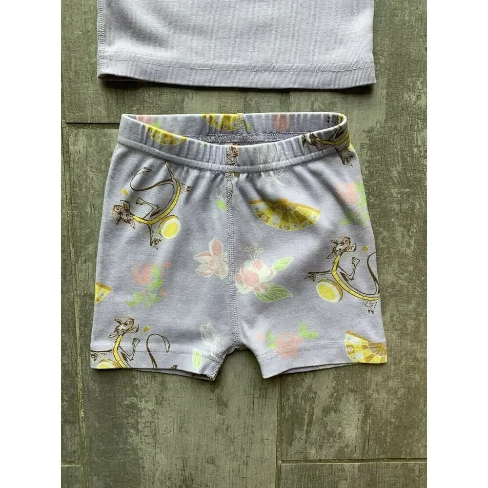 Hanna Andersson Mulan Purple Short Johns Pajamas PJs Set Disney Princess 90 3 3T
